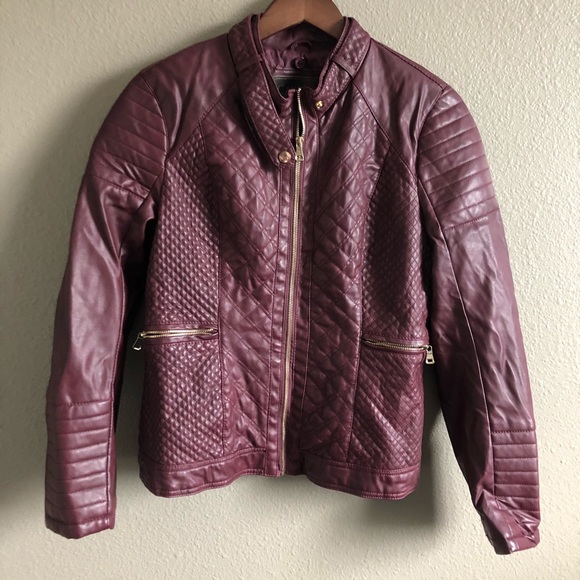 Maroon Faux Leather Jacket - Picture 1 of 3